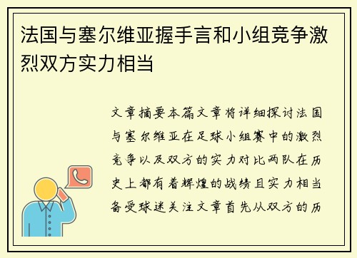 法国与塞尔维亚握手言和小组竞争激烈双方实力相当